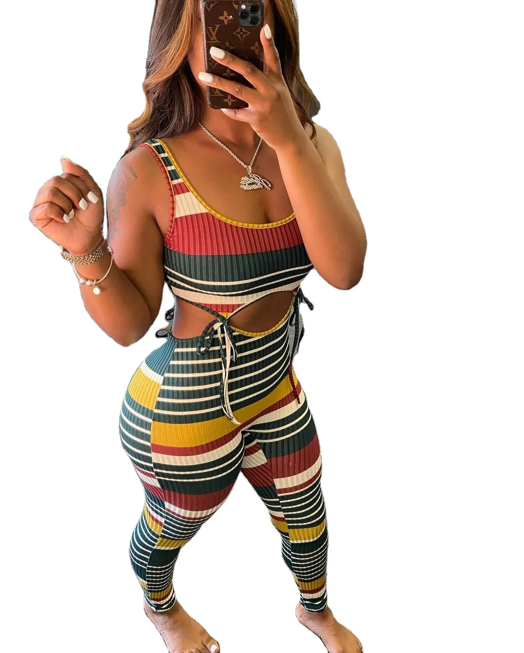 2021 Spring And Summer Color Stripe Printed Thread Sling Sexy Female Two-Piece Suit
2021 Spring And Summer Color Stripe Printed Thread Sling Sexy Female Two-Piece Suit