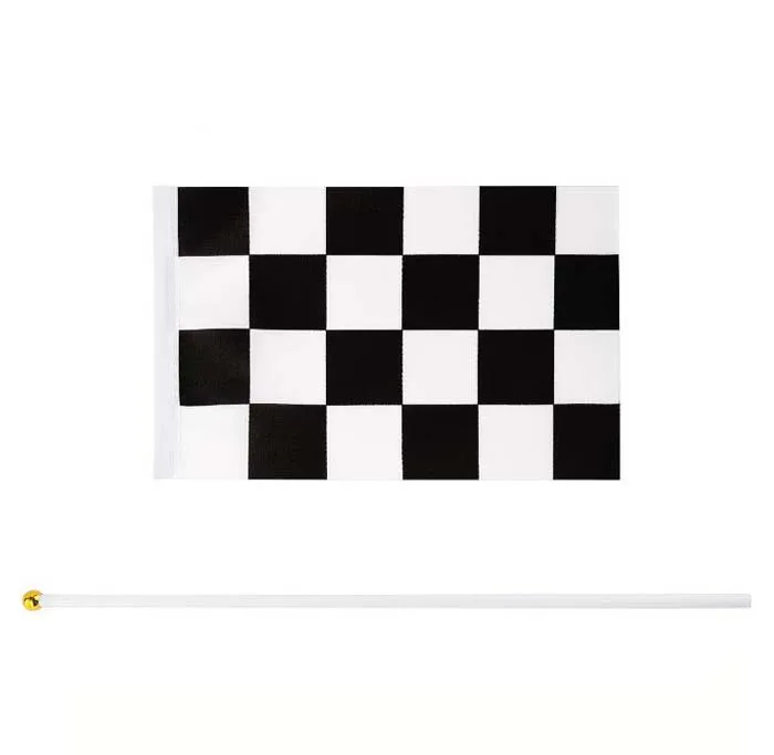 Comprobado blanco y negro coche Bandera de carreras coche bandera con bandera de palo para titular de la bandera a cuadros