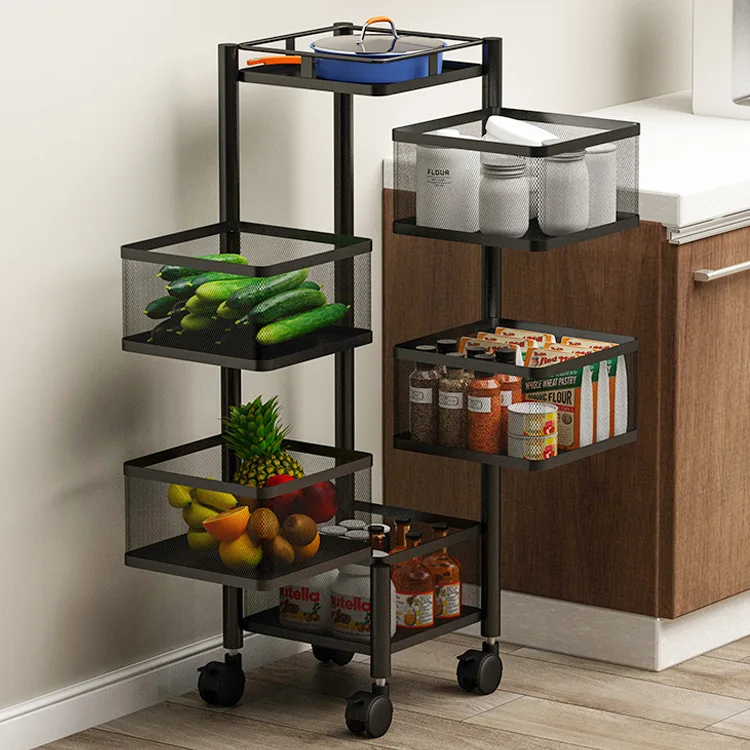 Rotating Removable kitchen floor multi-layer household fruit vegetable basket storage cart, Black
Rotating Removable kitchen floor multi-layer household fruit vegetable basket storage cart, Black