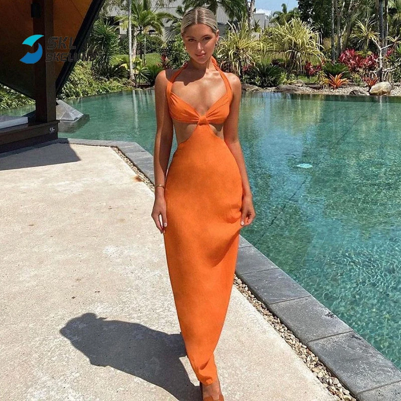 New Fashion Sexy Polyester Summer Orange Ladies Dress Long Backless Bandage Halter Cutout Dress Bodycon For Women
New Fashion Sexy Polyester Summer Orange Ladies Dress Long Backless Bandage Halter Cutout Dress Bodycon For Women