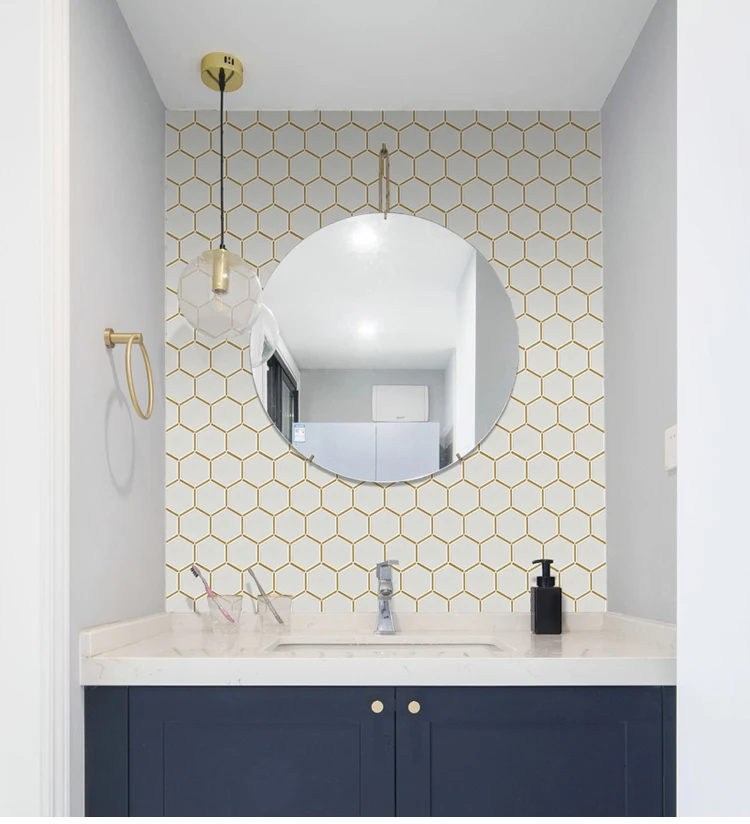 new design hexagonal honeycomb thassos white marble with brush gold stainless steel mosaic tile