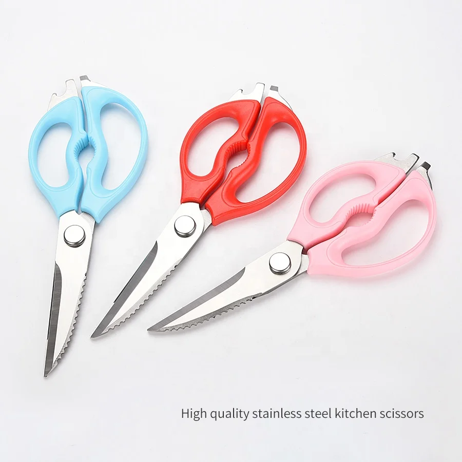 High Quality 8 Inch Pink multifunction Kitchen Scissors Shears with walnut cracker