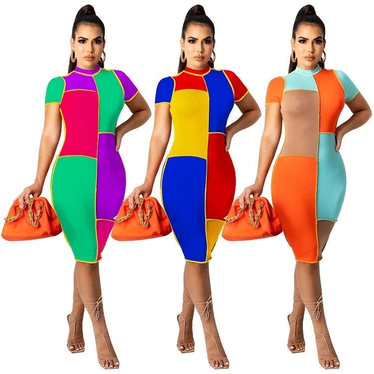 Collision Color Splicing Fashionable Sexy Women Long Dress Short Sleeve Club Wear Party Dress Bodycon Skinny Prom Dress
Collision Color Splicing Fashionable Sexy Women Long Dress Short Sleeve Club Wear Party Dress Bodycon Skinny Prom Dress