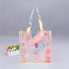 Customized logo holographic shopping bag iridescent transparent pvc bag