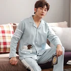New fall light blue cartoon 100% cotton pajamas men