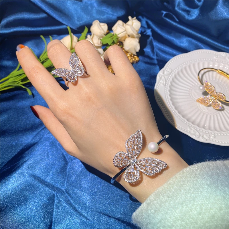 Custom Brass Jewelry adjustable Size Fashion Butterfly CZ zircon Bracelet White Gold Plated Butterfly Bangle Ring jewelry sets
Custom Brass Jewelry adjustable Size Fashion Butterfly CZ zircon Bracelet White Gold Plated Butterfly Bangle Ring jewelry sets