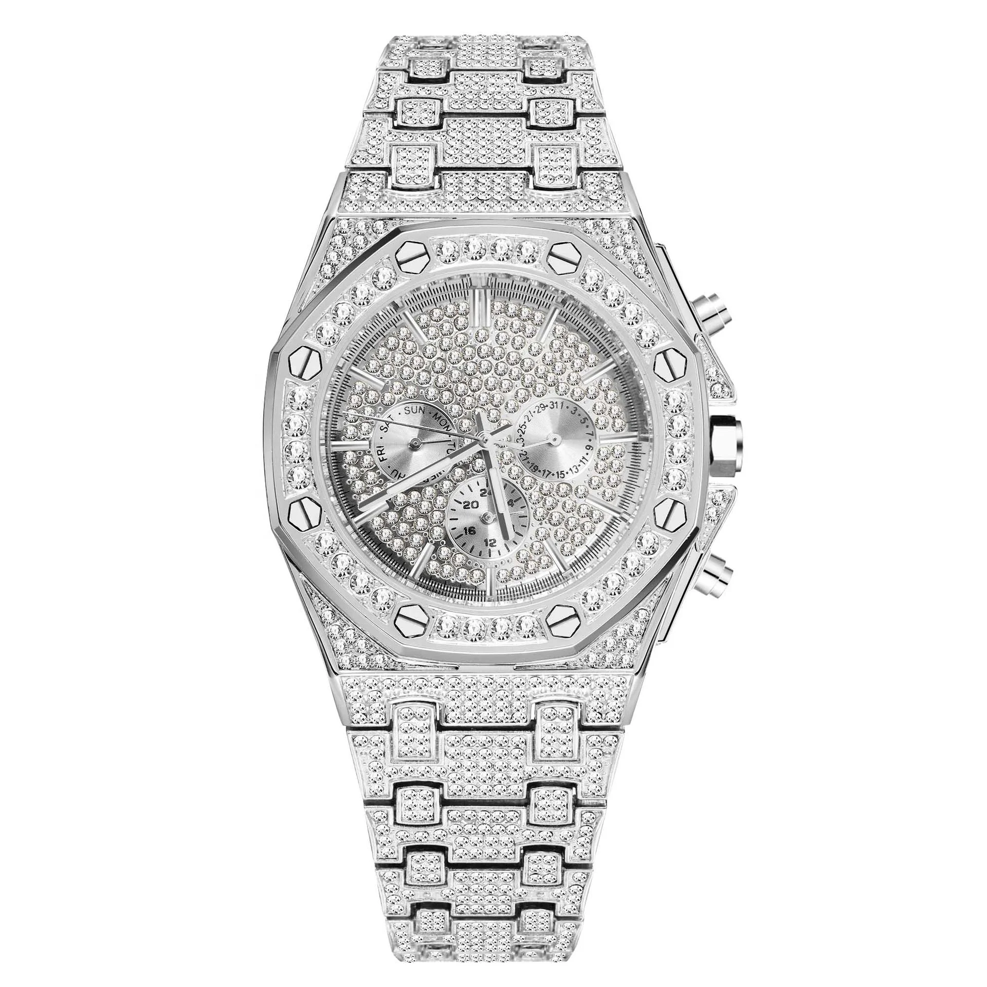 New Luxury Rhinestone Brand Men's Quartz Watch 2021 Hip Hop Fashion Classic Waterproof Calendar Diamond Watch hombre Bling Watch
New Luxury Rhinestone Brand Men's Quartz Watch 2021 Hip Hop Fashion Classic Waterproof Calendar Diamond Watch hombre Bling Watch