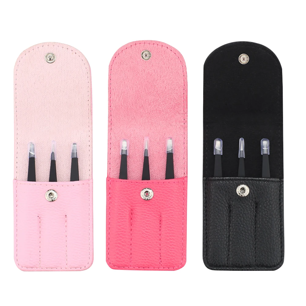 

3PCS/SET Professional Eyebrow Tweezers Stainless Steel Point Tip/Slant Tip/Flat Tip Hair Removal Makeup Tool Kit with Bag