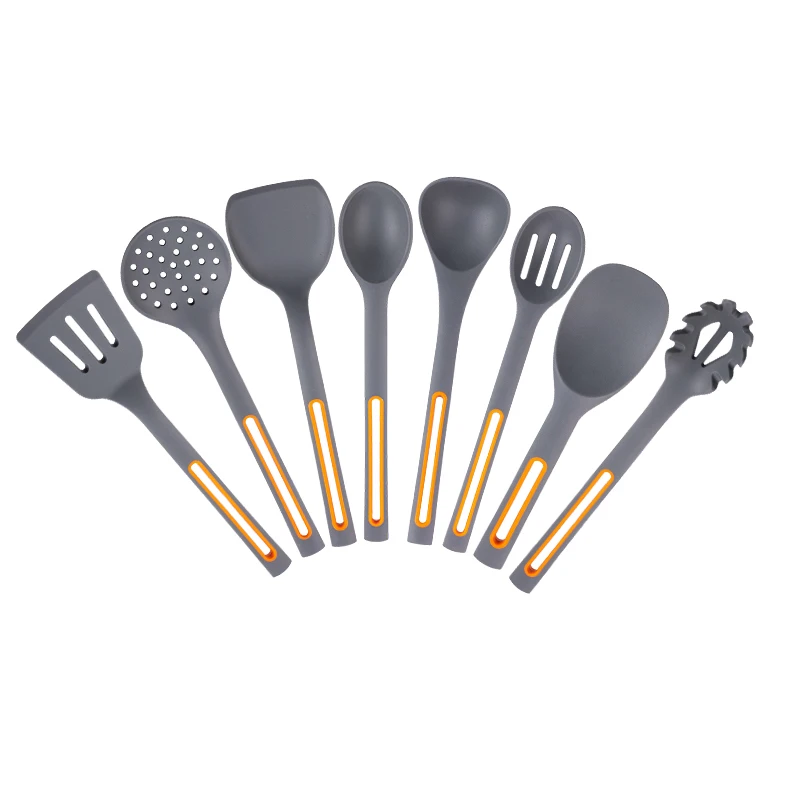 New Design for 2021 Food Grade Big Handle Hanging Integrated Molding Silicone and Nylon Utensils 8 Pieces, Grey and orange
New Design for 2021 Food Grade Big Handle Hanging Integrated Molding Silicone and Nylon Utensils 8 Pieces, Grey and orange
