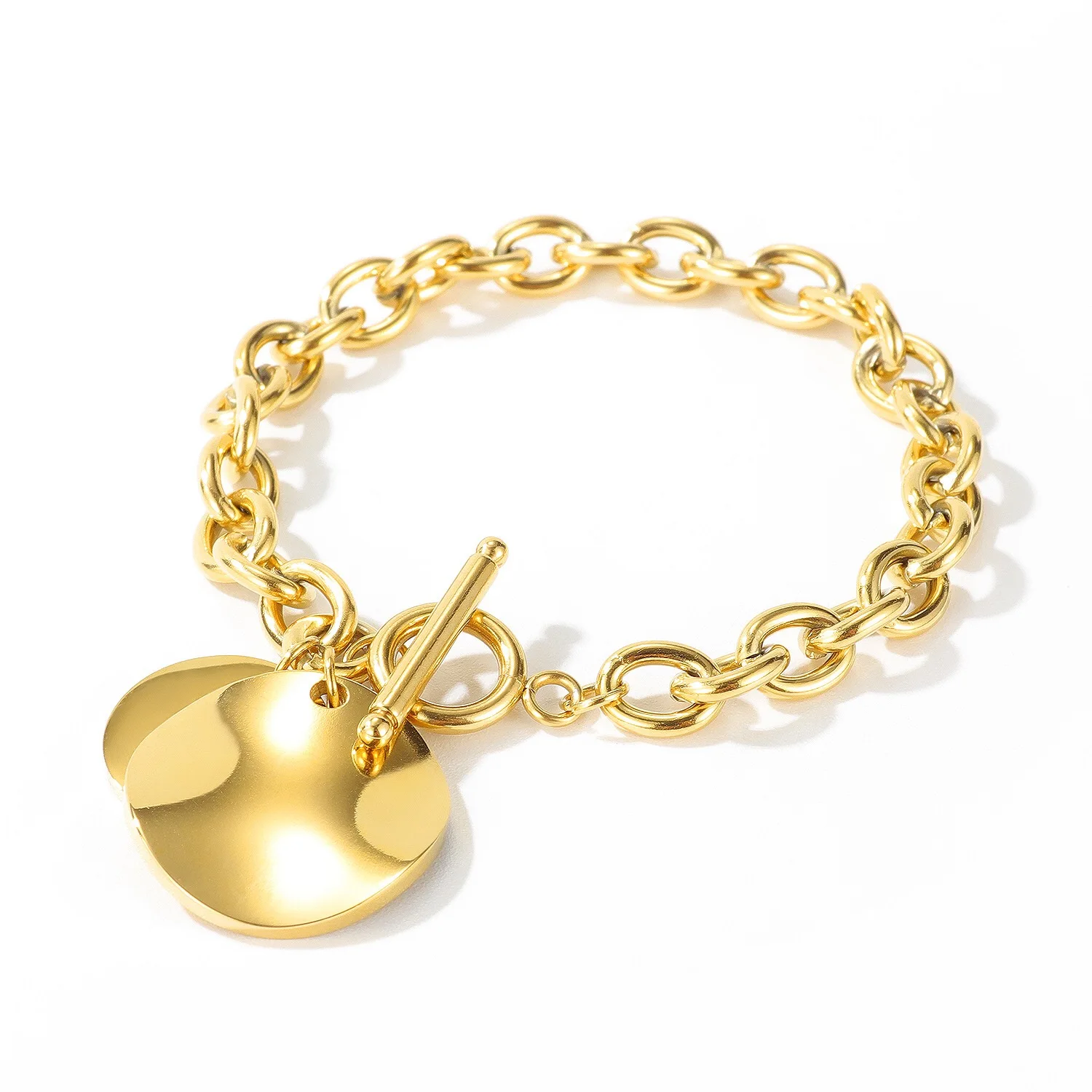 New Arrive OT Buckle Stainless Steel Love Yellow Gold Plated Chain Bracelet for Women
New Arrive OT Buckle Stainless Steel Love Yellow Gold Plated Chain Bracelet for Women