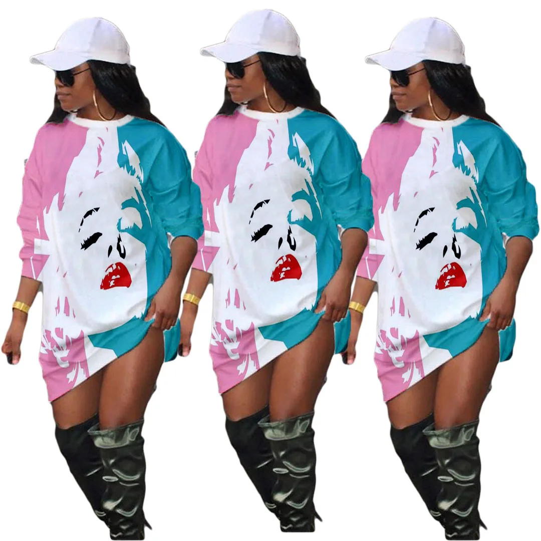 Ladies spring and autumn casual loose long-sleeved dress large size print face lips long-sleeved top short dress
Ladies spring and autumn casual loose long-sleeved dress large size print face lips long-sleeved top short dress