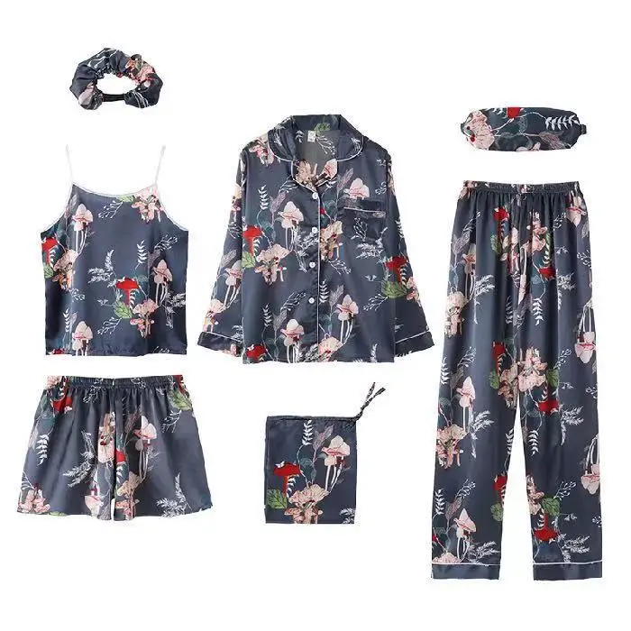 Girls' pajamas suit Ice Silk seven-piece Four Seasons artificial silk sexy suspenders cute long sleeve homewear suit
Girls' pajamas suit Ice Silk seven-piece Four Seasons artificial silk sexy suspenders cute long sleeve homewear suit