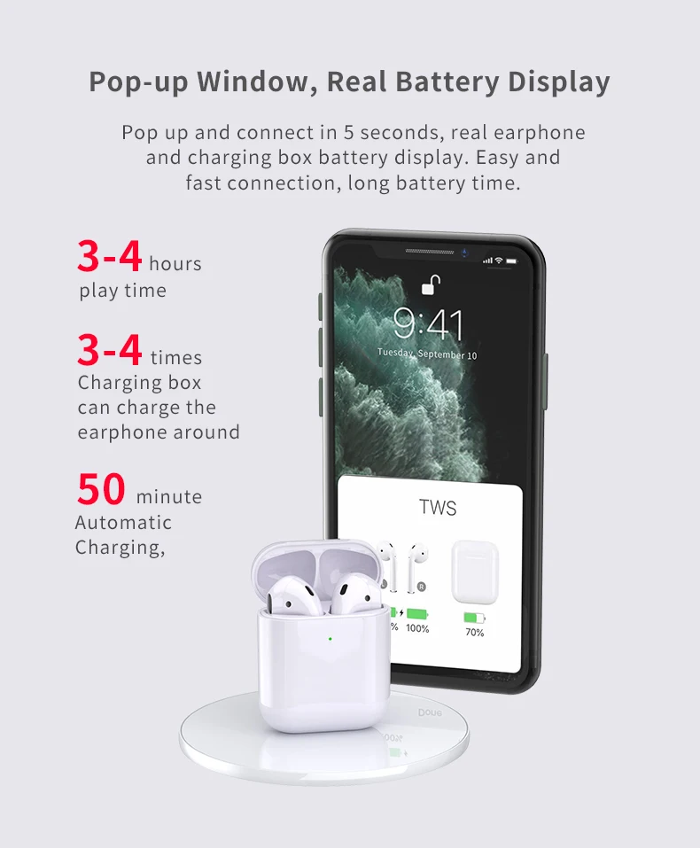 Enle Newest Products i28 TWS wireless charging smart sensor real battery display Earbuds V5.0 Stereo Mini Wireless BT Earphone - ANKUX.COM