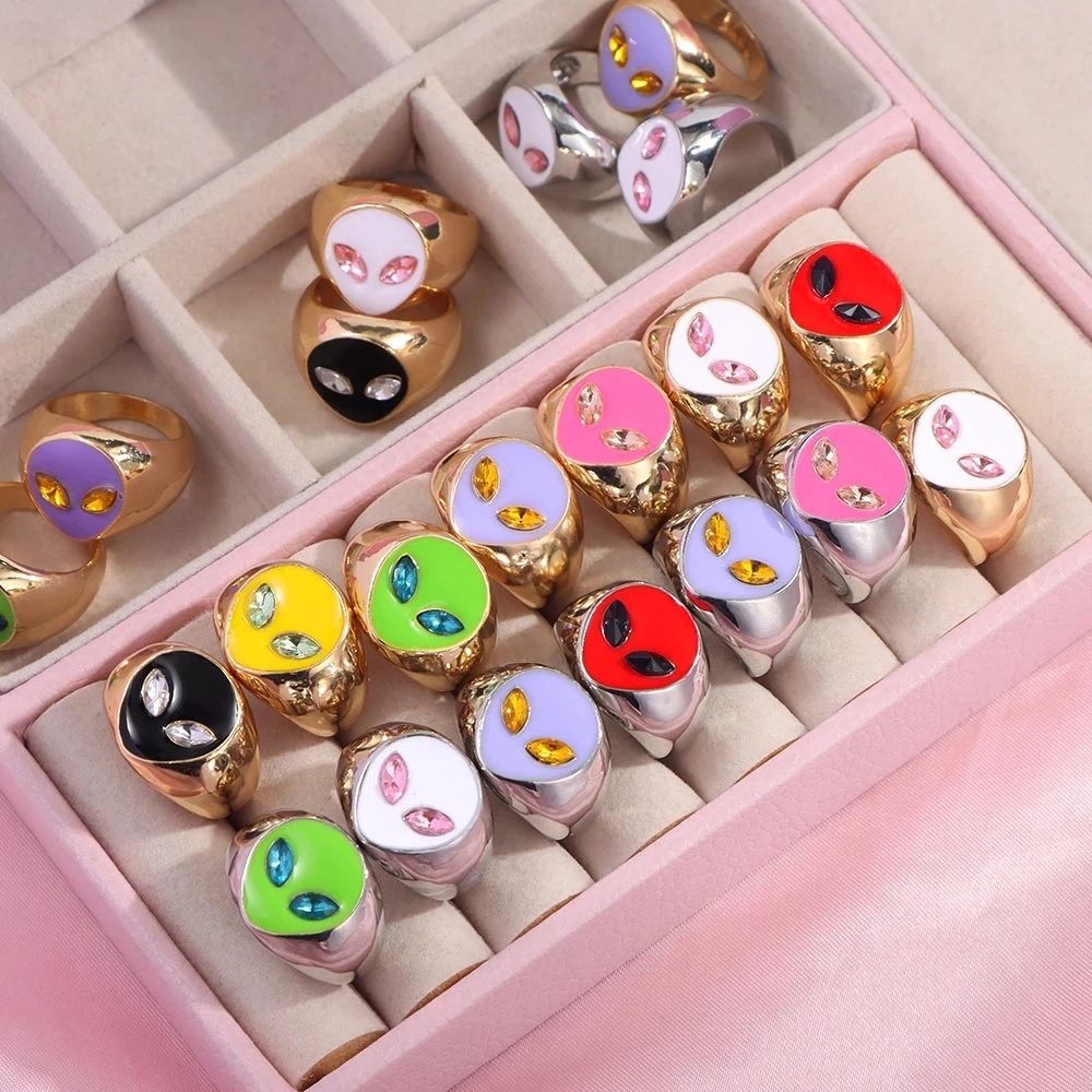 2021 Latest Creative Funny Punk Girl Accessories Gold Personality Drip Glaze Alien Face Head Crystal Rings For Women, Like picture
2021 Latest Creative Funny Punk Girl Accessories Gold Personality Drip Glaze Alien Face Head Crystal Rings For Women, Like picture