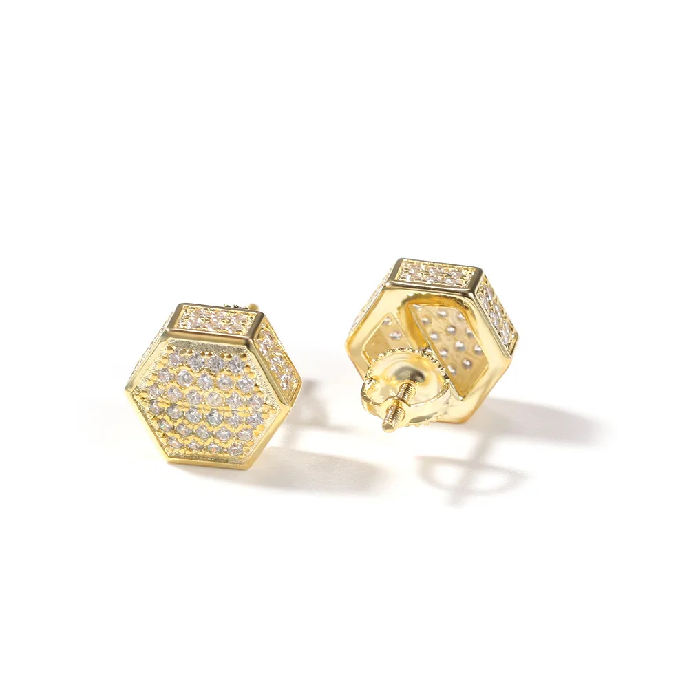 925 Silver Hexagonal Diamond Earrings Micro-inlaid Zirconia Unisex Hip Hop Iced Out Ear Stud
925 Silver Hexagonal Diamond Earrings Micro-inlaid Zirconia Unisex Hip Hop Iced Out Ear Stud