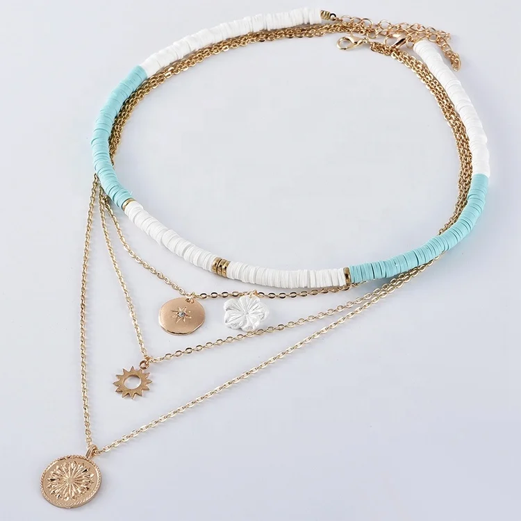 Vintage multi-layer coin necklace bohemian flower polymer clay necklace choker, Gold color
Vintage multi-layer coin necklace bohemian flower polymer clay necklace choker, Gold color