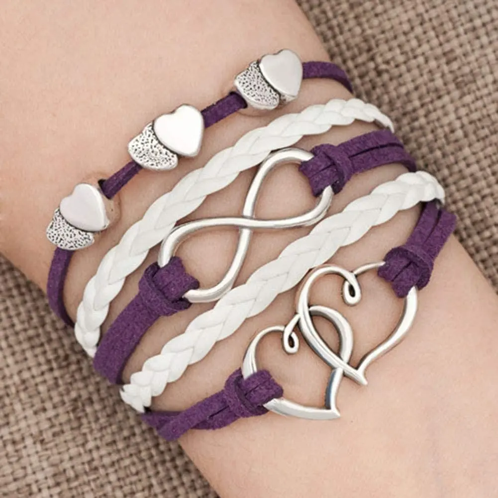 Top Fashion Double Hearts Infinity Rope Wristband Leather Wrap Bracelets For Women Gift Party Wedding Engagement, Colors
Top Fashion Double Hearts Infinity Rope Wristband Leather Wrap Bracelets For Women Gift Party Wedding Engagement, Colors