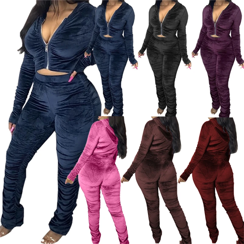 Fall 2021 Women Clothes Pleatde Long Sleeve Velvet 2 Piece Sets Zipper Hoodies Top Stacked Pant Two Piece Sets Joggers Outfits, As picture
Fall 2021 Women Clothes Pleatde Long Sleeve Velvet 2 Piece Sets Zipper Hoodies Top Stacked Pant Two Piece Sets Joggers Outfits, As picture