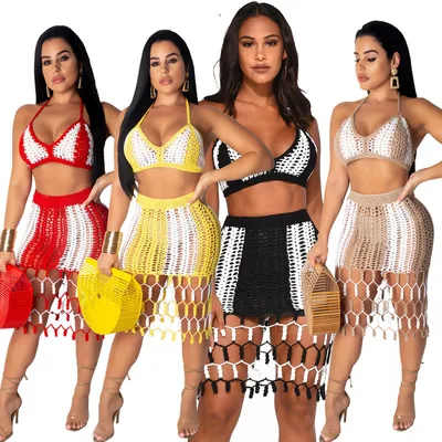 2021 Summer New Women Patchwork Tank Top Two Piece Skirt Set Ladies Knit Sleeveless Top Beach Dress Set Women Clothing
2021 Summer New Women Patchwork Tank Top Two Piece Skirt Set Ladies Knit Sleeveless Top Beach Dress Set Women Clothing