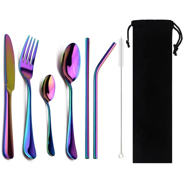 Amazon Multicolour Stainless Steel Colorful Cutlery Set Fork Spoon Knife 7pcs/set Dinner Tableware With Black Bag, Customized
Amazon Multicolour Stainless Steel Colorful Cutlery Set Fork Spoon Knife 7pcs/set Dinner Tableware With Black Bag, Customized