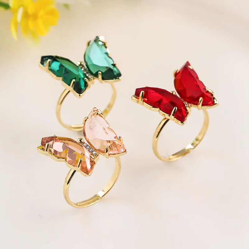 Amazon Hot Selling Stone Diamond Gold Butterfly Finger Ring Trendy Crystal Glass Rings for Women Jewelry, As picture
Amazon Hot Selling Stone Diamond Gold Butterfly Finger Ring Trendy Crystal Glass Rings for Women Jewelry, As picture