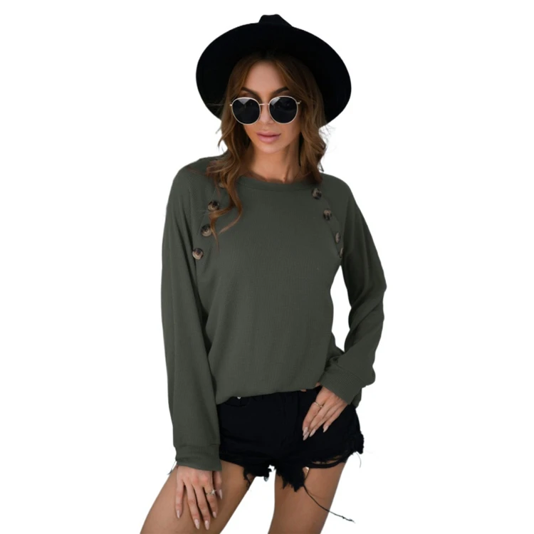High quality Solid color round neck button decorated long sleeve sweater women, Picture shows
High quality Solid color round neck button decorated long sleeve sweater women, Picture shows