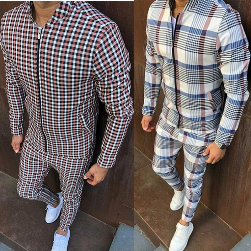 Fashion Street Fall Zipper Sport Wears Mens Casual Clothing Plaid Crew Neck Sweatsuits Two Piece Tracksuits Set For Men 2021
Fashion Street Fall Zipper Sport Wears Mens Casual Clothing Plaid Crew Neck Sweatsuits Two Piece Tracksuits Set For Men 2021