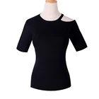 wholesale women's white black top basic short sleeve scoop neck cut out crop top