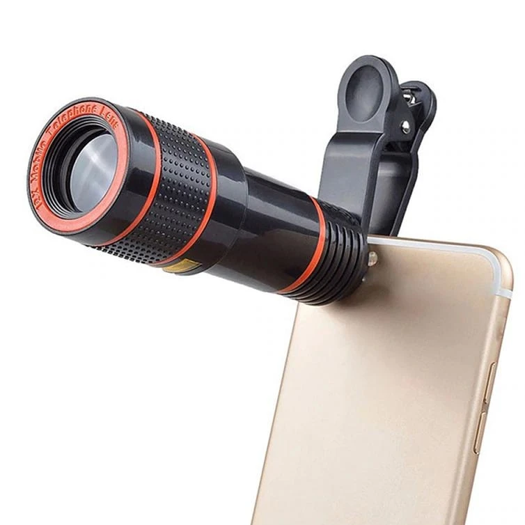 

Free Shipping 12X Mobile Phone Lens Telescope with Clip Camera Accessories Telephoto Zoom HD Wide Angle Macro Fisheye Lenses