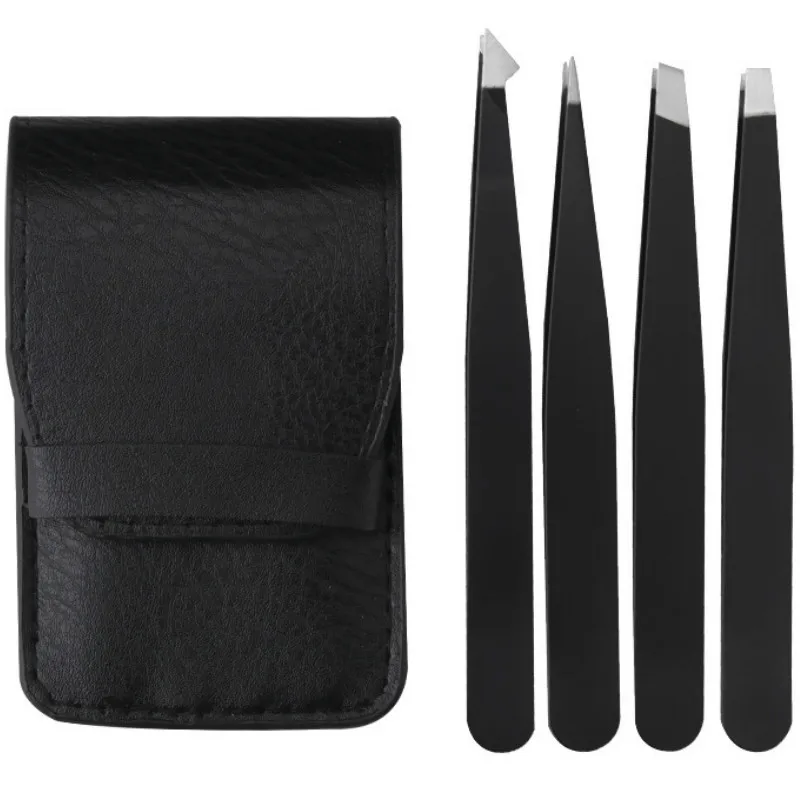 Factory Supply Customized Professional 4pcs Black Eyebrow Tweezers Set For eyebrow Eyelash Kit with Leather Bag
Factory Supply Customized Professional 4pcs Black Eyebrow Tweezers Set For eyebrow Eyelash Kit with Leather Bag