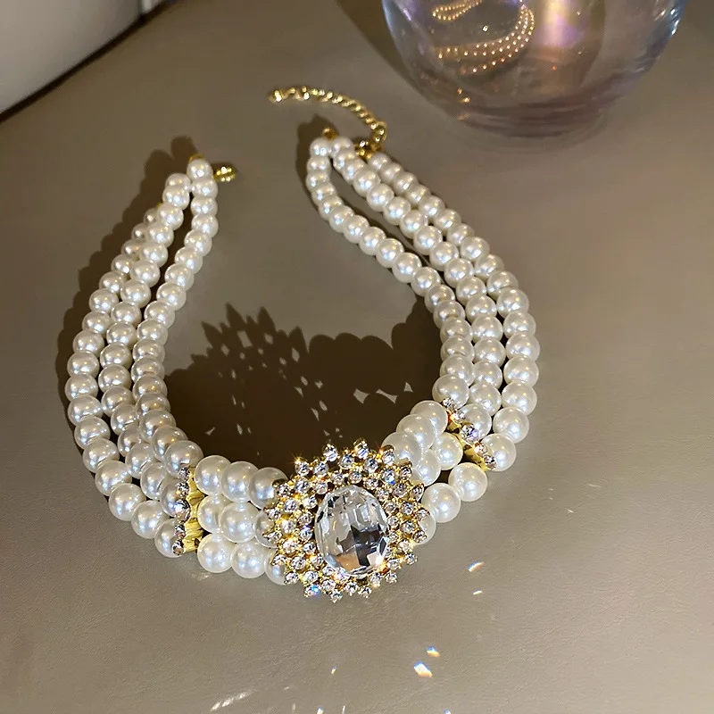 French Vintage Pearl Choker Round Gold Plated Clear Zircon Choker Necklace Multi Layer White Pearl Necklace
French Vintage Pearl Choker Round Gold Plated Clear Zircon Choker Necklace Multi Layer White Pearl Necklace