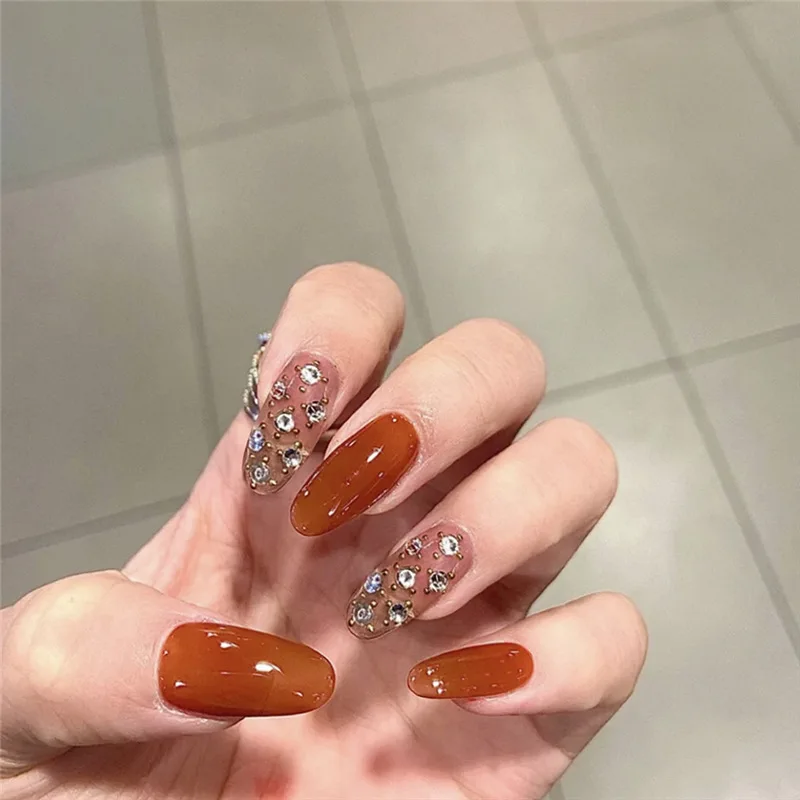 Orange grey long round rhinestone finger nails press on nails press on designed false nails with decoration diamond
Orange grey long round rhinestone finger nails press on nails press on designed false nails with decoration diamond