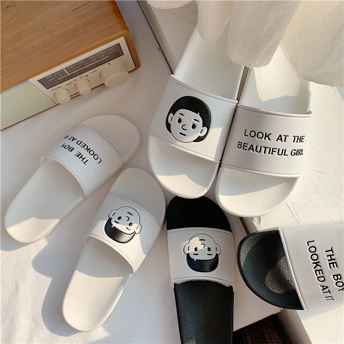 Korean cartoon boy girl picture slippers female summer wear student unisex personality cute slippers, As the pictures show
Korean cartoon boy girl picture slippers female summer wear student unisex personality cute slippers, As the pictures show