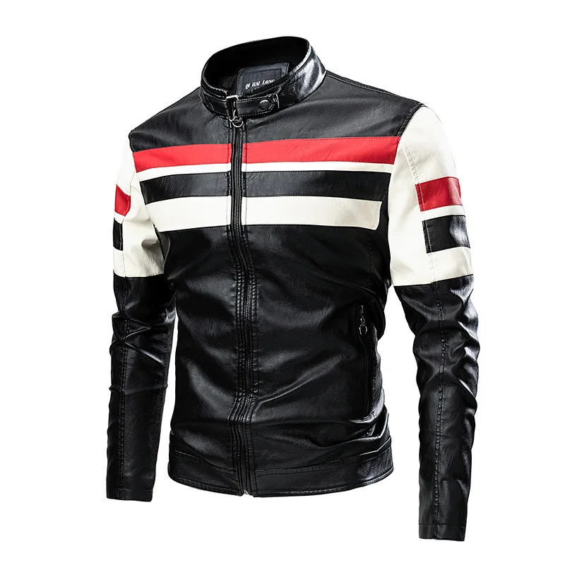 Cross-leather coat Color-inserted Stand collar PU leather motorcycle coat Spring and Autumn thin casual Leather Jacket for men
Cross-leather coat Color-inserted Stand collar PU leather motorcycle coat Spring and Autumn thin casual Leather Jacket for men
