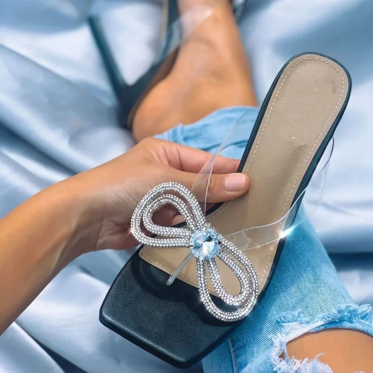 Crystal Diamond Bowtie Thin High Heel Sandals High Heel Square Clip Toe Women Dress Shoes Summer Casual Slides Shoes, Black,silver
Crystal Diamond Bowtie Thin High Heel Sandals High Heel Square Clip Toe Women Dress Shoes Summer Casual Slides Shoes, Black,silver