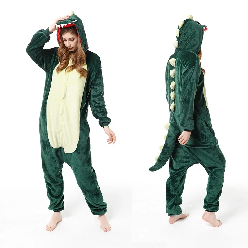 

Winter Women Flannel Sleepwear Cosplay Costumes Jumpsuits Hooded Animal Soft Flannel Family Party Dinosaur Pajamas
