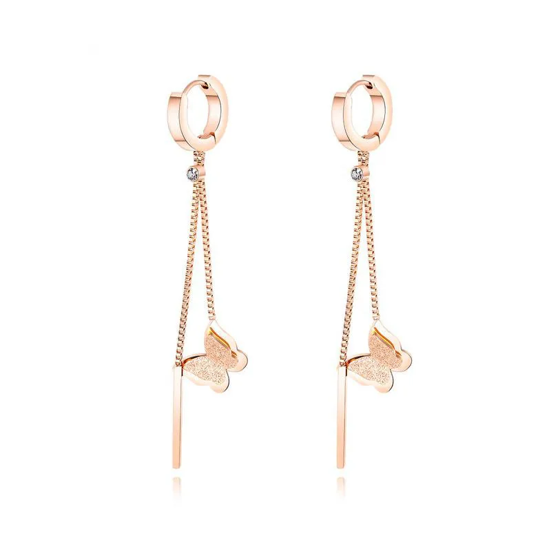 New Arrival Rose Gold Long Tassel Butterfly Drop Earring Stainless Steel Butterfly Clip On Earring For Girls
New Arrival Rose Gold Long Tassel Butterfly Drop Earring Stainless Steel Butterfly Clip On Earring For Girls