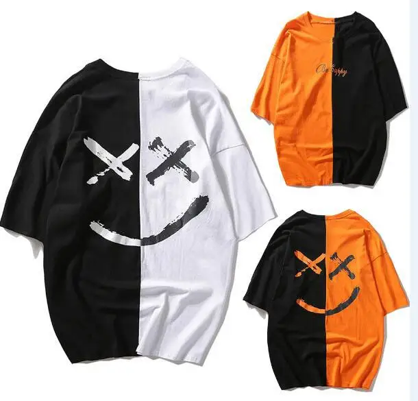Be happy smile print white black half panel Summer Short sleeved crew neck oversized men t shirts, Available
Be happy smile print white black half panel Summer Short sleeved crew neck oversized men t shirts, Available