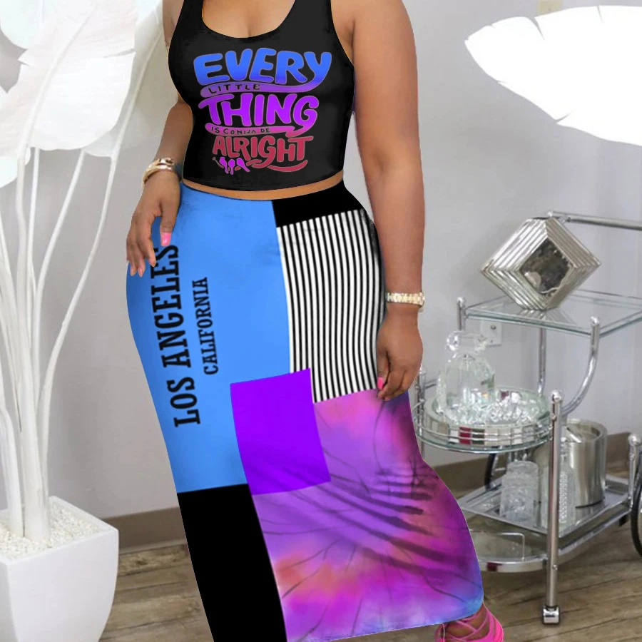 Top fashionable S-4XL plus size tank top and maxi skirts 2 piece set ladies trendy letter print tie dye outfits summer wear, 4 colors
Top fashionable S-4XL plus size tank top and maxi skirts 2 piece set ladies trendy letter print tie dye outfits summer wear, 4 colors