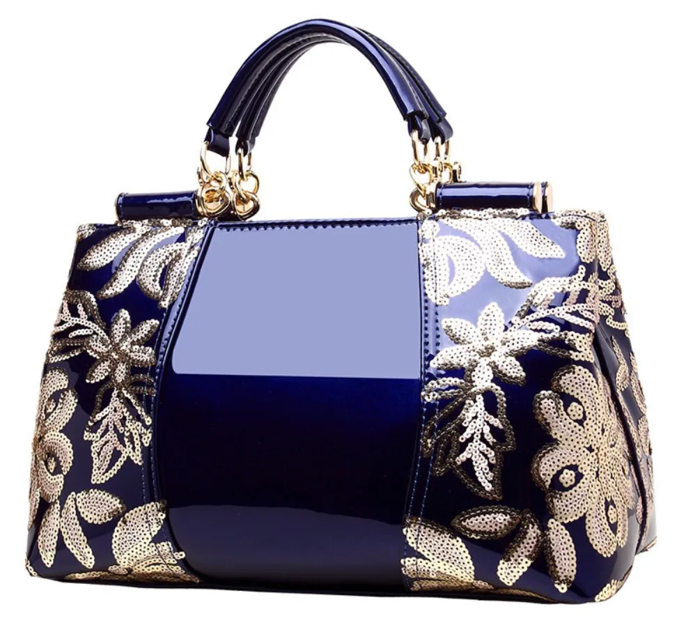 Floral Pattern Splicing Patent pu leather crossbody Handbag 
Floral Pattern Splicing Patent pu leather crossbody Handbag