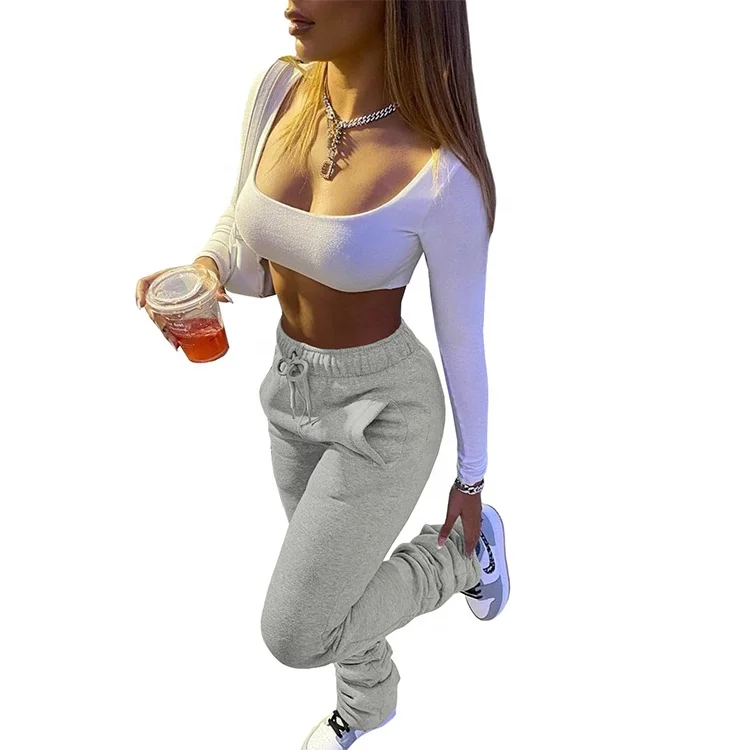 Wholesale New Arrivals Winter Fall Clothing Womens Stacked Jogging Sweat Leggings Drawstring Pants With Pockets Two Piece Pants, 10 colors
Wholesale New Arrivals Winter Fall Clothing Womens Stacked Jogging Sweat Leggings Drawstring Pants With Pockets Two Piece Pants, 10 colors