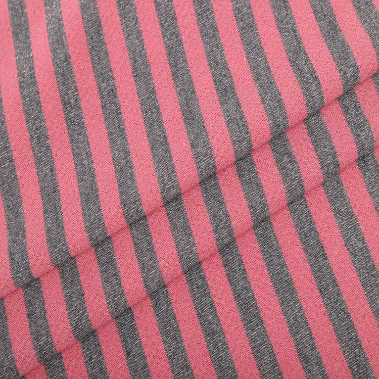 2020 women clothes knit shiny striped polyester cotton lurex metallic terry loop fabric