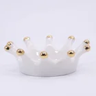 Crafted White Crown Shape Ceramic Jewelry Holder Porcelain Ring Display Dish