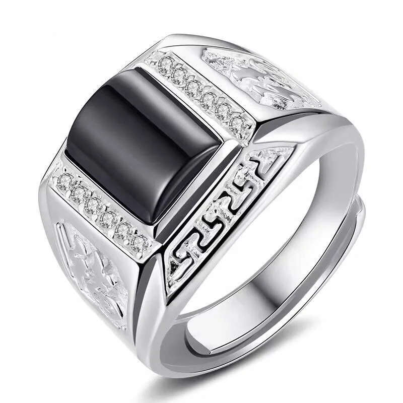 Fashion gemstone rings 925 sterling silver Adjustable black onyx silver ring for men bohemian antique silver ring wholesale, Silver color
Fashion gemstone rings 925 sterling silver Adjustable black onyx silver ring for men bohemian antique silver ring wholesale, Silver color
