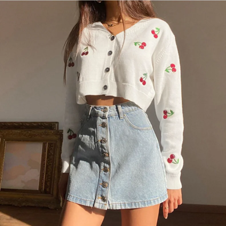 Fall Best Seller Cardigan For Women V-neck Crop Top Women Clothing Long Sleeve Cherry Pattern Women Cardigans
Fall Best Seller Cardigan For Women V-neck Crop Top Women Clothing Long Sleeve Cherry Pattern Women Cardigans