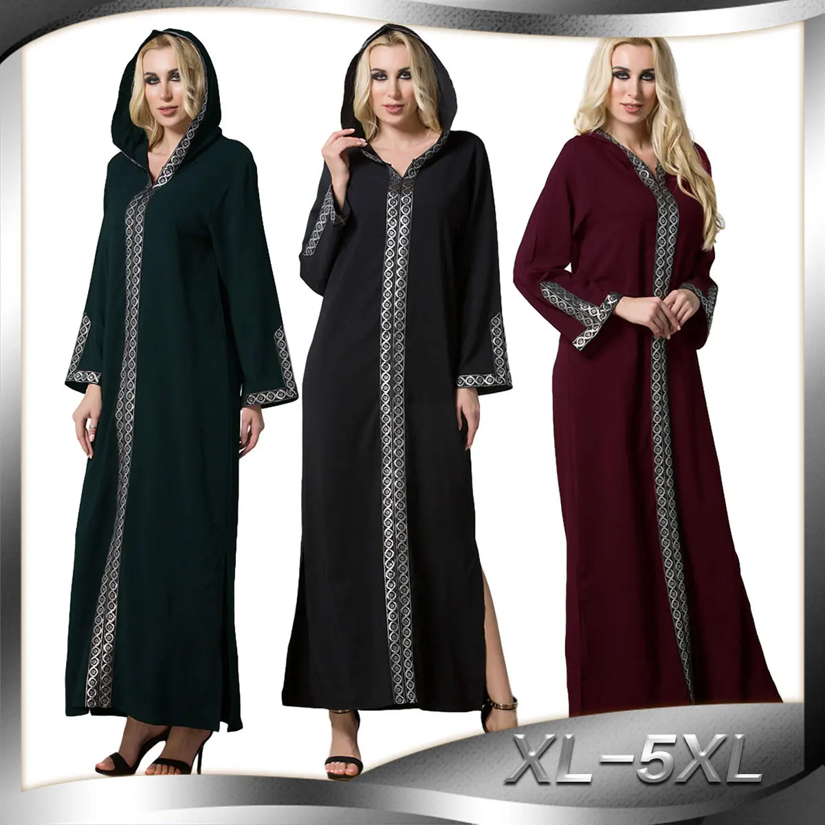 Arabian dress side slit hooded long dress Dubai fashionable Islamic Muslim dress, Black green red
Arabian dress side slit hooded long dress Dubai fashionable Islamic Muslim dress, Black green red