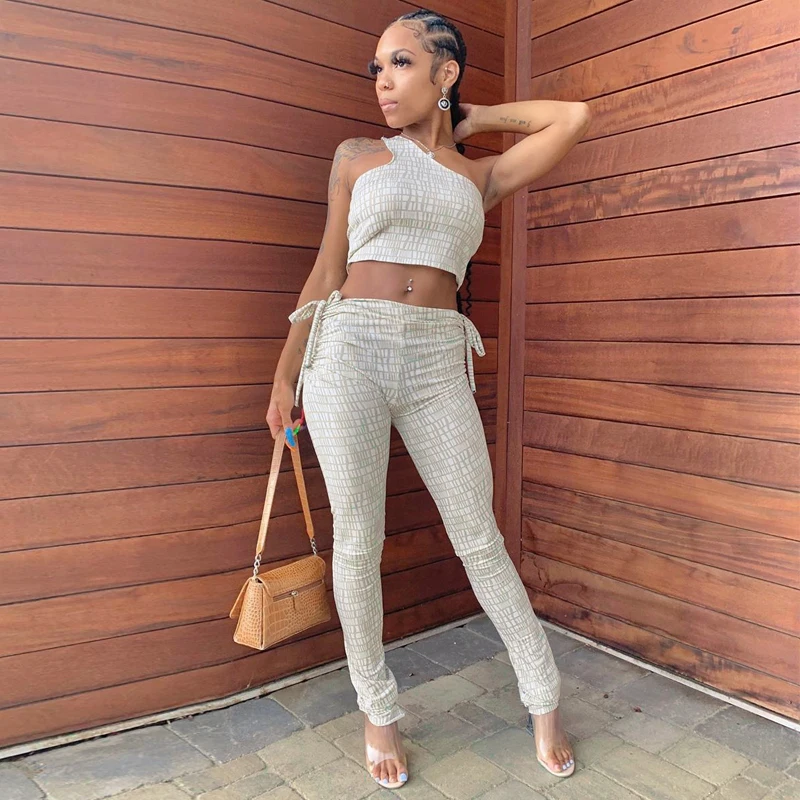 HT Plaid print one shoulder sleeveless crop tank top leggings pants casual streetwear 2 piece set women fitness clothing, Picture show
HT Plaid print one shoulder sleeveless crop tank top leggings pants casual streetwear 2 piece set women fitness clothing, Picture show