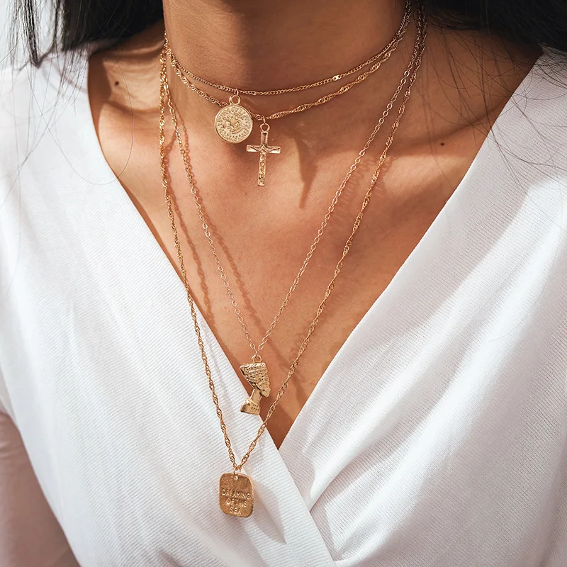 New European style four-layer gold chain necklace ladies clavicle chain cross coin pendant necklace
New European style four-layer gold chain necklace ladies clavicle chain cross coin pendant necklace