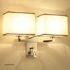 decoration bedside wall lamp with led reading 2 lights rectangle square fabric shade with USB charger for hotel rooms for wall