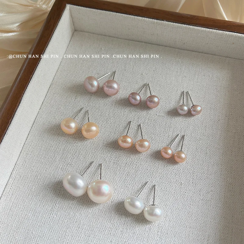 

Wholesale 999 Sterling Silver Freshwater Natural Pearl Earrings Real Stud Pearl Earrings For Women Prevent Allergy